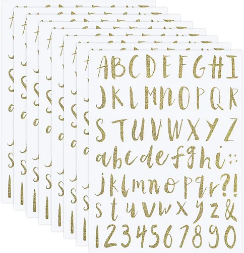 Sepamoon 552 piezas de 8 hojas de calcomanías de letras de vinilo, autoadhesivas, letras del alfabeto, cursivas, calcomanías para manualidades,