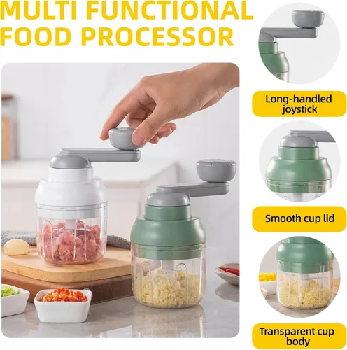 Miniatura 3 de Procesador de alimentos manual multifuncional, picador de verduras, picador de cebollas con mango manual con recipiente transparente, picador