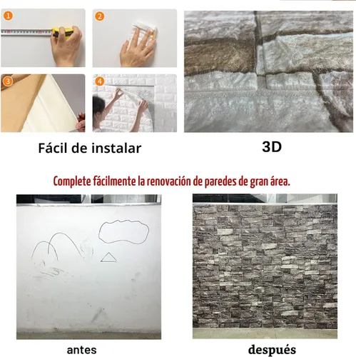 Miniatura 6 de 20PCS Paneles de Pared 3D de Espuma para Despegar y Pegar, Papel Tapiz de Ladrillo 3D para Despegar y Pegar, Panel de Pared de Piedra Falsa