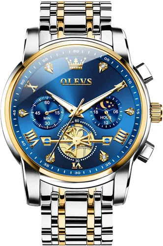 Miniatura 20 de OLEVS Relojes para hombre de acero inoxidable con cronógrafo, reloj de pulsera grande analógico de cuarzo, relojes de vestir impermeables de moda