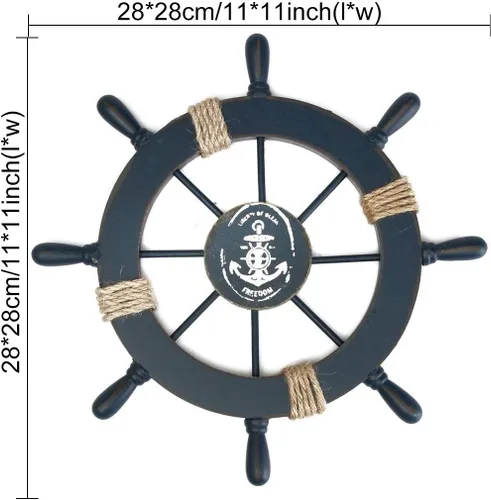 Miniatura 5 de rosenice Barco Rueda de madera náutica barco rueda pared decoración azul oscuro