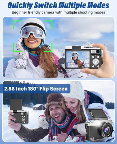 Miniatura 5 de Nueva cámara digital 4K para fotografía y vlogging, cámaras de viaje con pantalla abatible de 180° de 64MP y 2.88 pulgadas con zoom de 16X, tarjeta