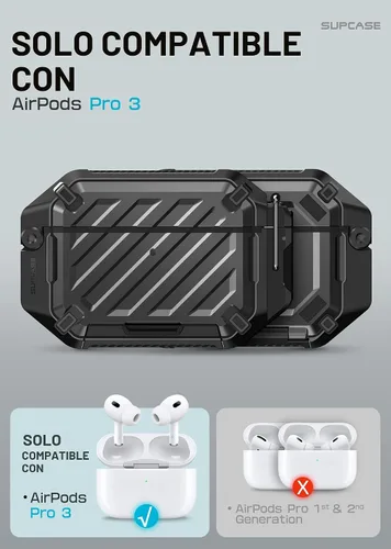 Miniatura 2 de SUPCASE Funda para AirPods Pro 3 con cerradura y mosquetón, [IP68 impermeable] [protección de grado militar] [soporta carga inalámbrica] cubierta