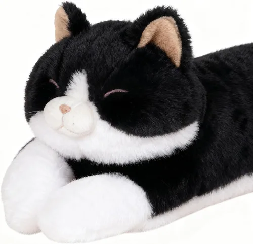 Miniatura 4 de Juguete de peluche grande de 32 pulgadas, almohada grande de peluche de gato largo y grande, regalo de peluche de gatito blanco y negro para niños