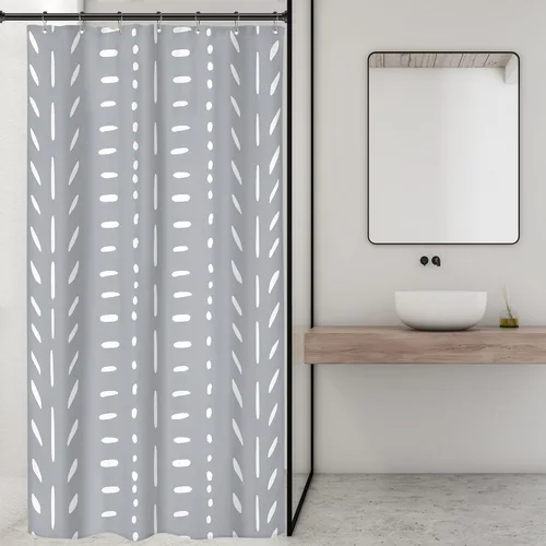 Miniatura 4 de Riyidecor Stall - Cortina de ducha pequeña, estilo bohemio, gris, tamaño medio, diseño de espiga de cheurón, geométrico, 36 pulgadas de ancho x 72