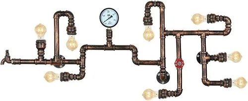 Miniatura 5 de LITFAD Aplique de pared industrial vintage de 47 pulgadas, multiluces, lámpara de pared con 8 luces y tubo de agua, estilo barra de agua, lámpara