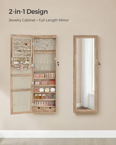 Miniatura 47 de Songmics - UJJC93W - Armario para joyas que se puede cerrar con llave, de montaje en pared o puerta, con espejo de 6 luces LED, para organización