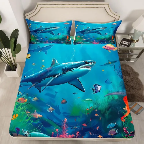 Miniatura 10 de Erosebridal Juego de sábanas bajeras de pulpo oceánico, tamaño individual, juego de ropa de cama temática de playa costera, decoración náutica