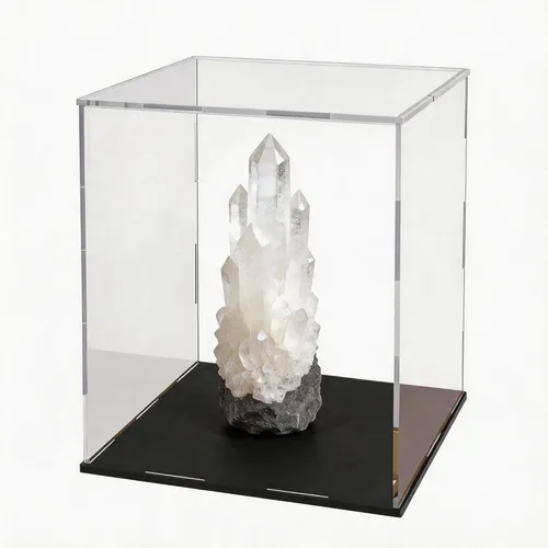 Miniatura 25 de Estuche acrílico de 8 pulgadas para exhibición, caja de acrílico transparente para coleccionables, funda de vidrio alternativo con soporte negro