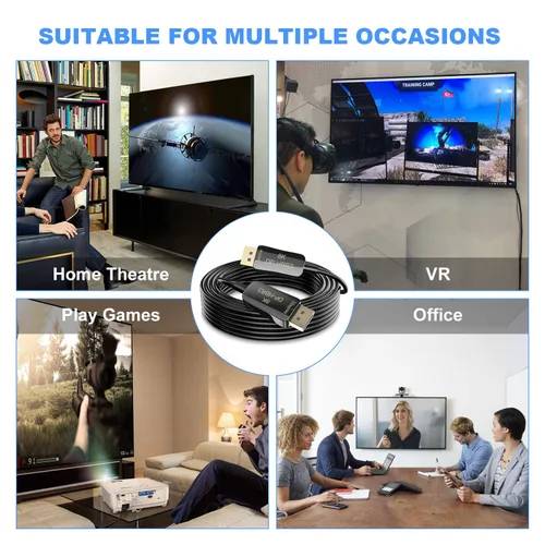 Miniatura 6 de Cable DisplayPort de fibra 8K 4K DP 1.4 HBR3 8K@60Hz 4K @144Hz de alta velocidad 32.4Gbps de fibra óptica delgado y flexible DP a DP Cable 49.2 ft
