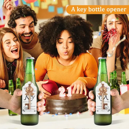 Miniatura 4 de Aokbean 100 llaves en forma de flor de rosa, regalos de boda, regalo para invitados, abridor de botellas con tarjeta y cadena para decoración Oro