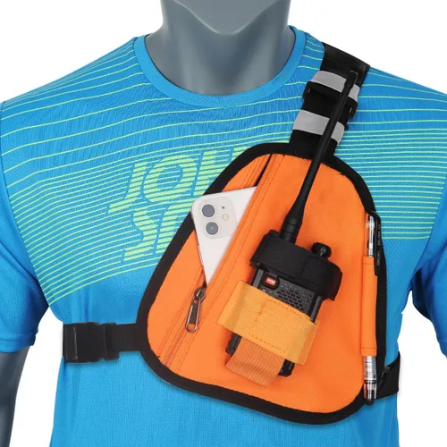 Arnés de pecho de radio universal Chaleco táctico Chaleco militar de nylon chaleco pecho aparejo bolsa bolsa arnés táctico Walkie Talkie Naranja