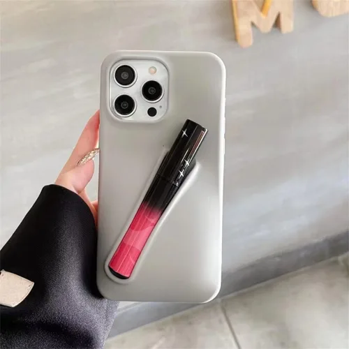 Funda con soporte de brillo de labios para iPhone 8, funda de brillo de labios, esmalte de labios, elegante funda de silicona para mujeres y niñas,