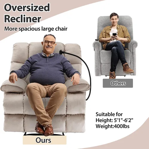 Miniatura 7 de Silla Reclinable Manual Ajustable de Tamaño Extra Grande con Soporte para Teléfono, Silla Reclinable Extra Grande para Adultos de Servicio Pesado