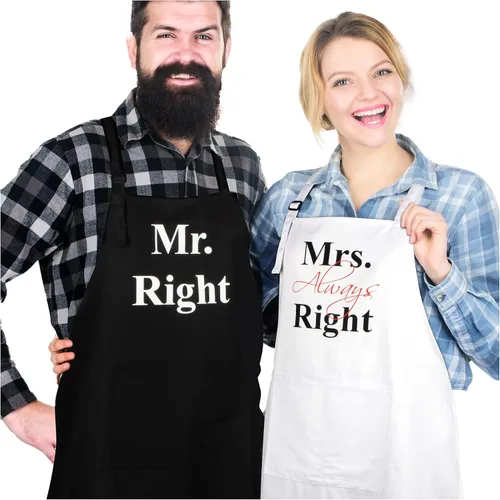 Prazoli - Delantales a juego para parejas – Mr Right Mrs Always Right Matching His and Her Delantales regalos para parejas y esposo y esposa, Mr.
