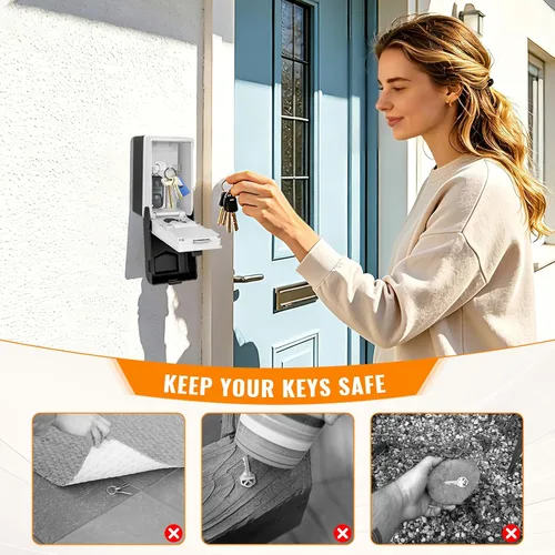 Miniatura 4 de HUANLANG Caja de bloqueo de llave para montaje en pared, caja de bloqueo de combinación para exteriores con 6 diales iluminados, impermeable, gran