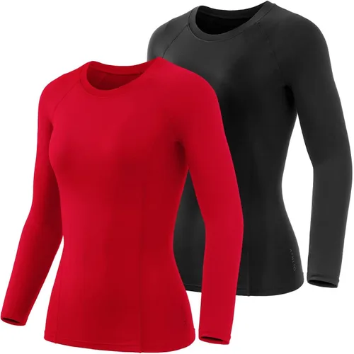 ATHLIO Paquete de 2 camisetas deportivas de compresión para mujer, camisetas de entrenamiento de manga larga para entrenamiento, gimnasio, yoga