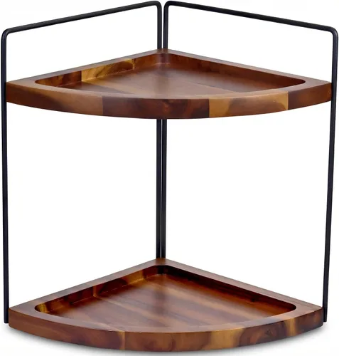 Demigo Organizador de esquina de baño de 13.2 x 9.9 pulgadas, organizador de madera de acacia de 2 niveles, estante de almacenamiento esquinero,