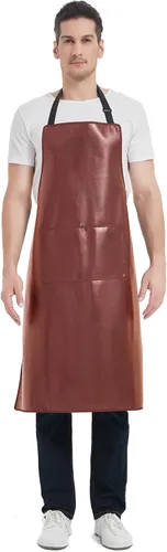 Delantal impermeable, delantal de trabajo resistente, delantal de cuero artificial, ideal para chef, carnicero, peluquero, limpieza Marrón