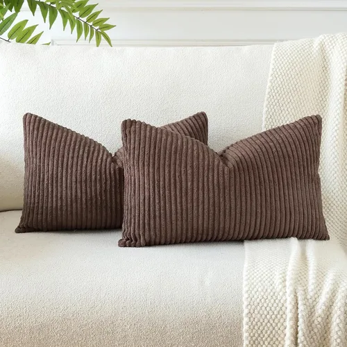 Miniatura 27 de OTOSTAR Paquete de 2 fundas de almohada decorativas de pana suave a rayas, cuadradas, decoración del hogar, fundas de almohada para sofá, cama, sala