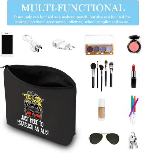 Miniatura 5 de GJTIM True Crime Gift Seriel Killer Gift Just Here to Establish and Alibi - Bolsa de maquillaje para fanáticos del programa de crimen Negro