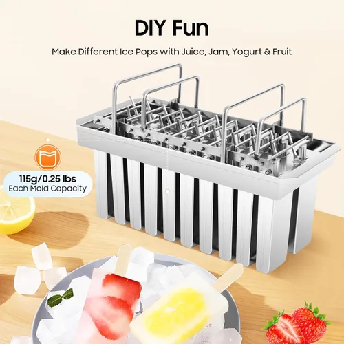 Miniatura 4 de Kit de moldes de paletas de hielo de acero inoxidable, moldes de acero inoxidable, soporte para palitos de helado de paletas de hielo + cepillo
