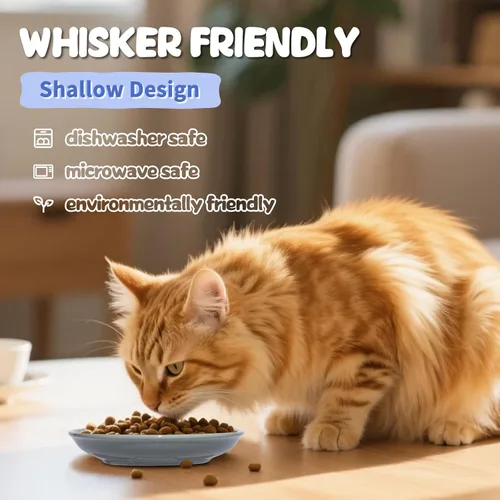 Miniatura 5 de Paquete de 8 tazones de cerámica para comida de gato, cuencos coloridos para gatos aptos para bigotes, platos anchos poco profundos de 5.9