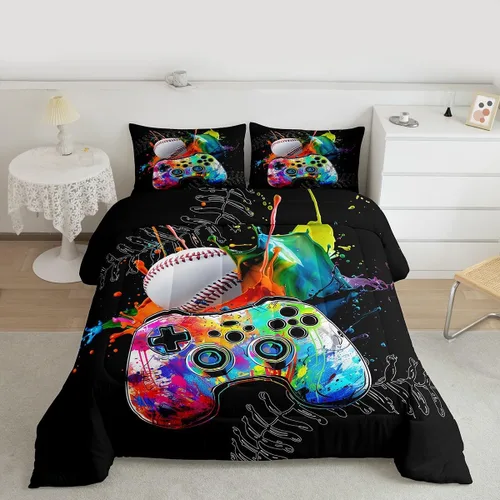 Miniatura 36 de Homewish Juego de edredón de juegos deportivos de pelota, tamaño twin, juego de ropa de cama de béisbol y baloncesto, 2 piezas para niños