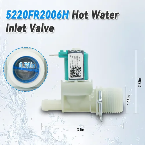 Miniatura 3 de 5220FR2075L Y 5220FR2006H (Frío y Caliente) Válvula de entrada de agua de repuesto para lavadora LG y Kenmore, Reemplaza 5221ER1003A 5220FR2006L