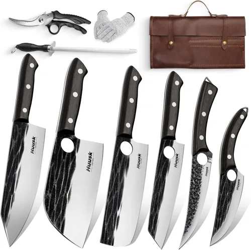 Juego de cuchillos Huusk, juego de cuchillos de chef serbios con bolsa, juego de cuchillos de cocina japoneses, juego de cuchillos forjados a mano