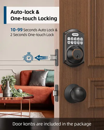 Miniatura 3 de TEEHO TE002K - Cerradura de puerta de cerrojo de huella digital sin llave, cerradura inteligente con mango y teclado - Bronce aceitado Bronce