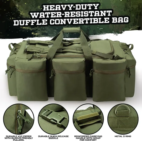Miniatura 8 de Bolsa de lona militar grande de 100 L, bolsa de lona para despliegue, equipo deportivo, bolsa de equipaje de viaje con correas desmontables para AT
