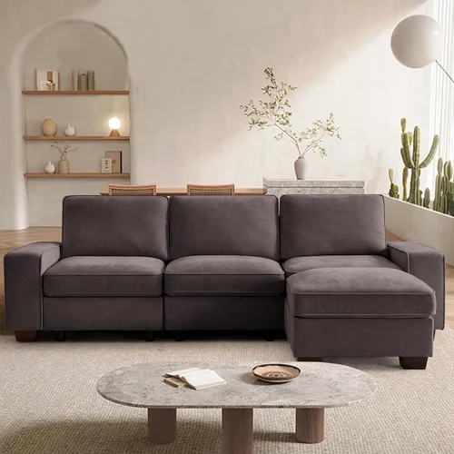 Miniatura 19 de TEKAMON Sofá Modular de 100" con Almacenamiento en los Asientos, Cómodo Sofá de Tela Chenilla de 3 Plazas para Sala de Estar, Oficina, Apartamento