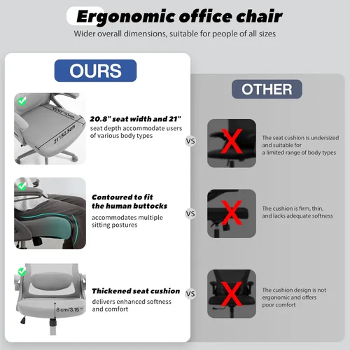 Miniatura 5 de Fizzin Silla de oficina, silla de oficina ergonómica con reposacabezas ajustable, silla de computadora de soporte lumbar, silla de escritorio de 400