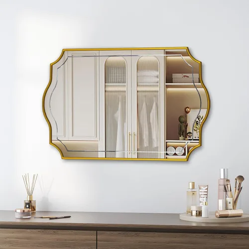 Miniatura 2 de POZINO Espejo de baño dorado, espejo rectangular moderno de 24 x 36 pulgadas para sobre el fregadero, espejos festoneados con marco de madera
