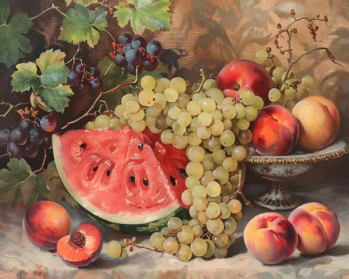 Pintura de frutas por números para adultos, pintura al óleo digital de uva, sandía, naranja, melocotón, ciruela, lienzo, pintura acrílica, divertida