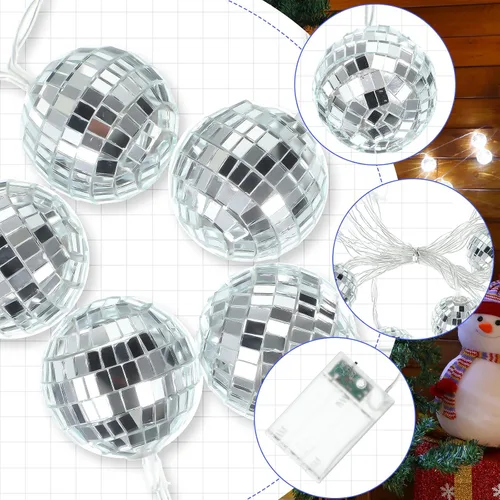 Miniatura 4 de Guirnalda de 40 luces LED de bola de discoteca de los años 70, decoración de 9.8 pies, luz de discoteca, funciona con pilas, adornos de bola