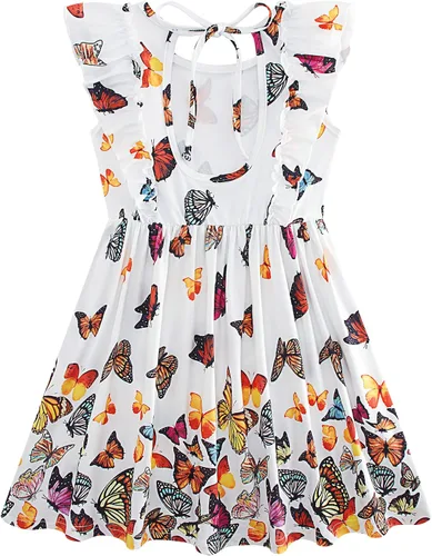 Miniatura 6 de Goodstoworld Vestido de verano para niña pequeña, vestidos de playa con volantes y lazo en la espalda para niñas de 2 a 8 años