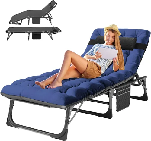 Miniatura 13 de ABORON Catres de campamento de 5 posiciones para adultos, catre de dormir plegable al aire libre, tumbona plegable con almohada, silla reclinable