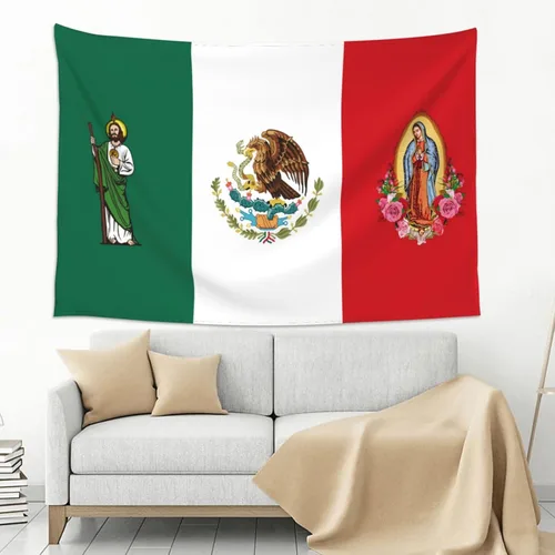 QZLAN Tapiz de bandera mexicana San Judas Tadeo Virgen de Guadalupe decoración de pared 60 x 40 pulgadas