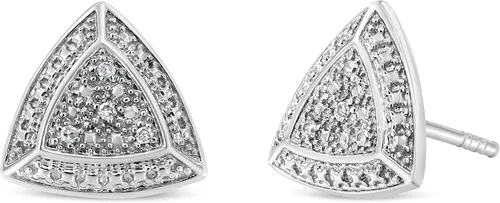 Pendientes de plata de ley 925 con forma de trillón de diamantes con 4 piedras estilo halo, color H, claridad I2-I3) elección de colores metálicos