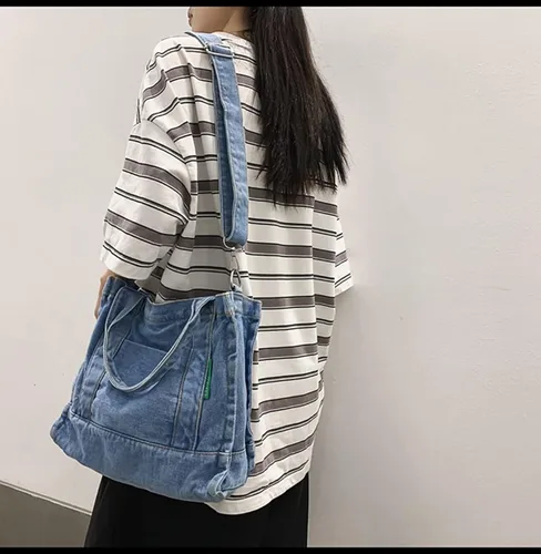 Miniatura 2 de Bolso de hombro de mezclilla para mujer, bolso de mano grande tipo hobo, bolso de compras ligero, bolso de viaje holgado, bolso retro casual