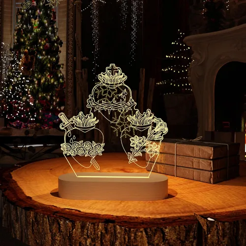 Miniatura 9 de Anywin Tres corazones sagrados, regalos católicos para mujeres/hombres, corazones de Jesús, luz nocturna, regalos de fe para Navidad, devocional