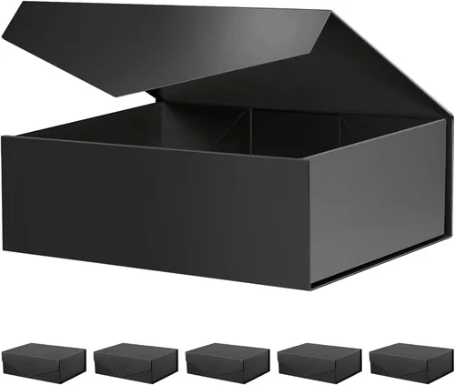 Miniatura 21 de BLK&WH Caja de regalo de 9 x 6.5 x 3.8 pulgadas, caja de regalo negra, caja de padrino, caja plegable con tapa de cierre magnético para embalaje