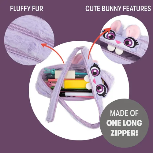 Miniatura 3 de ZIPIT Estuche de conejo para niñas, bonita bolsa con cremallera para niños y adolescentes, bolsa de papelería para la escuela, morado