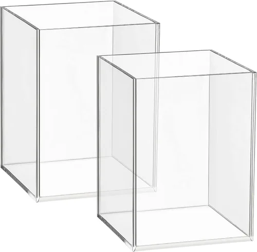Miniatura 8 de Mototo 2 soportes de acrílico transparente para bolígrafos, redondos y vasos para lápices, soporte para maquillaje transparente, organizador