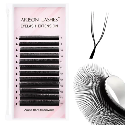 Miniatura 19 de Arison Lashes Extensión de pestañas en forma de W 5D, abanicos prefabricados de volumen suave natural, abanicos de imitación de visón negro mate, 12