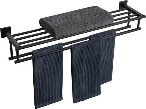 Miniatura 10 de KOKOSIRI Estante para Toallas de Baño, Porta Toallas de 32 Pulgadas con Barras de Toallas Dobles Montado en Pared, Acero Inoxidable Pulido Cromado