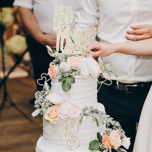 Miniatura 7 de Spiareal 4 piezas Decoración para tarta de boda de señor y señora con diamantes de imitación, novia y novio, corazón de amor, decoración de pastel