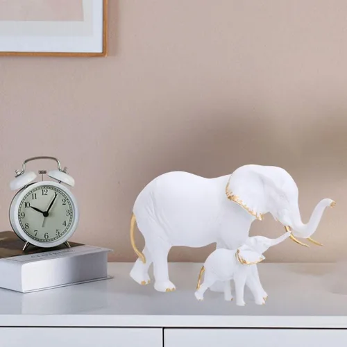 Estatua de elefante de resina, escultura de elefante Feng Shui, adorno de animal para decoración de boda, oficina en casa, oro blanco derecho